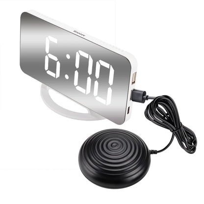 LED Vibration Mirror Alarm Clock Strong Vibrating Reminder Shaker for Deaf Hearing Impaired Heavy Sleepers Night Light Snooze